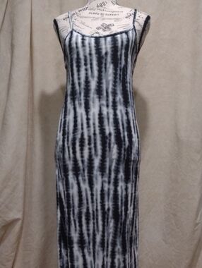 Black & White Tie-Dye Maxi Slip Dress